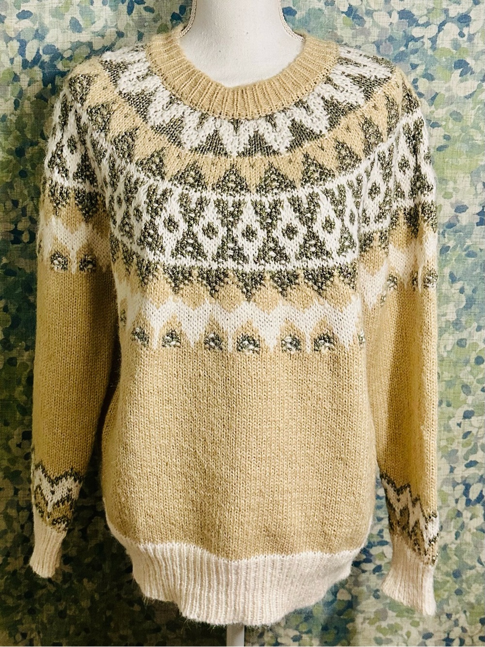 NWT Philosophy Fair Isle Sweater Metallic Knit Crewneck Pullover Size Large
